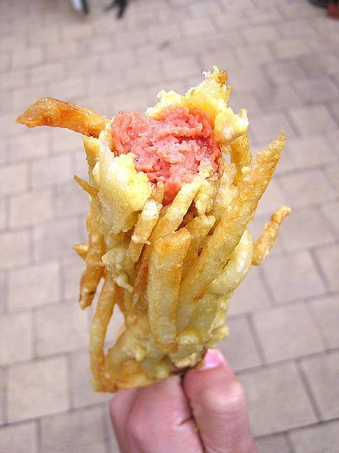 french fry coated hot dog