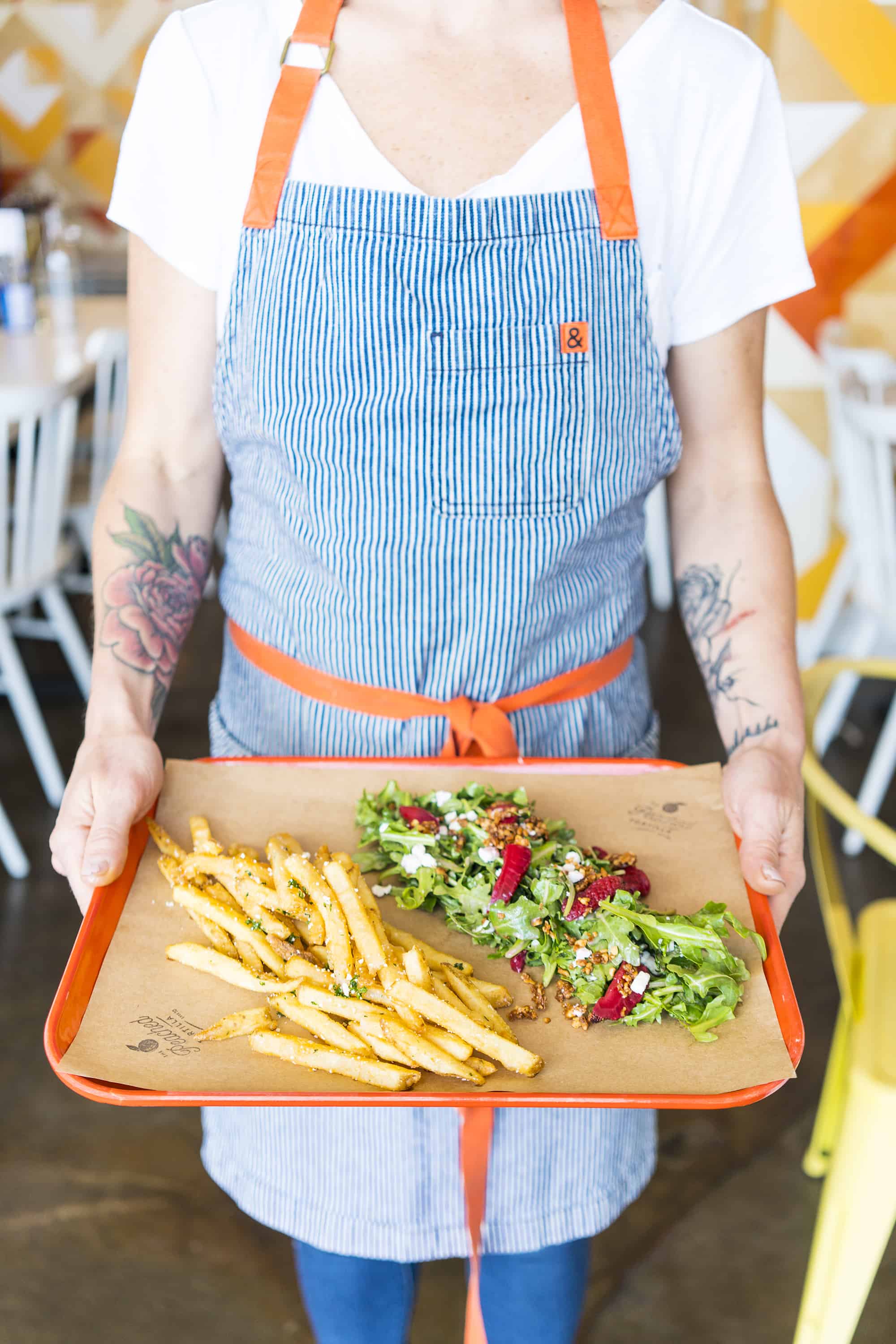 Fries + Salad at Peached Tortilla