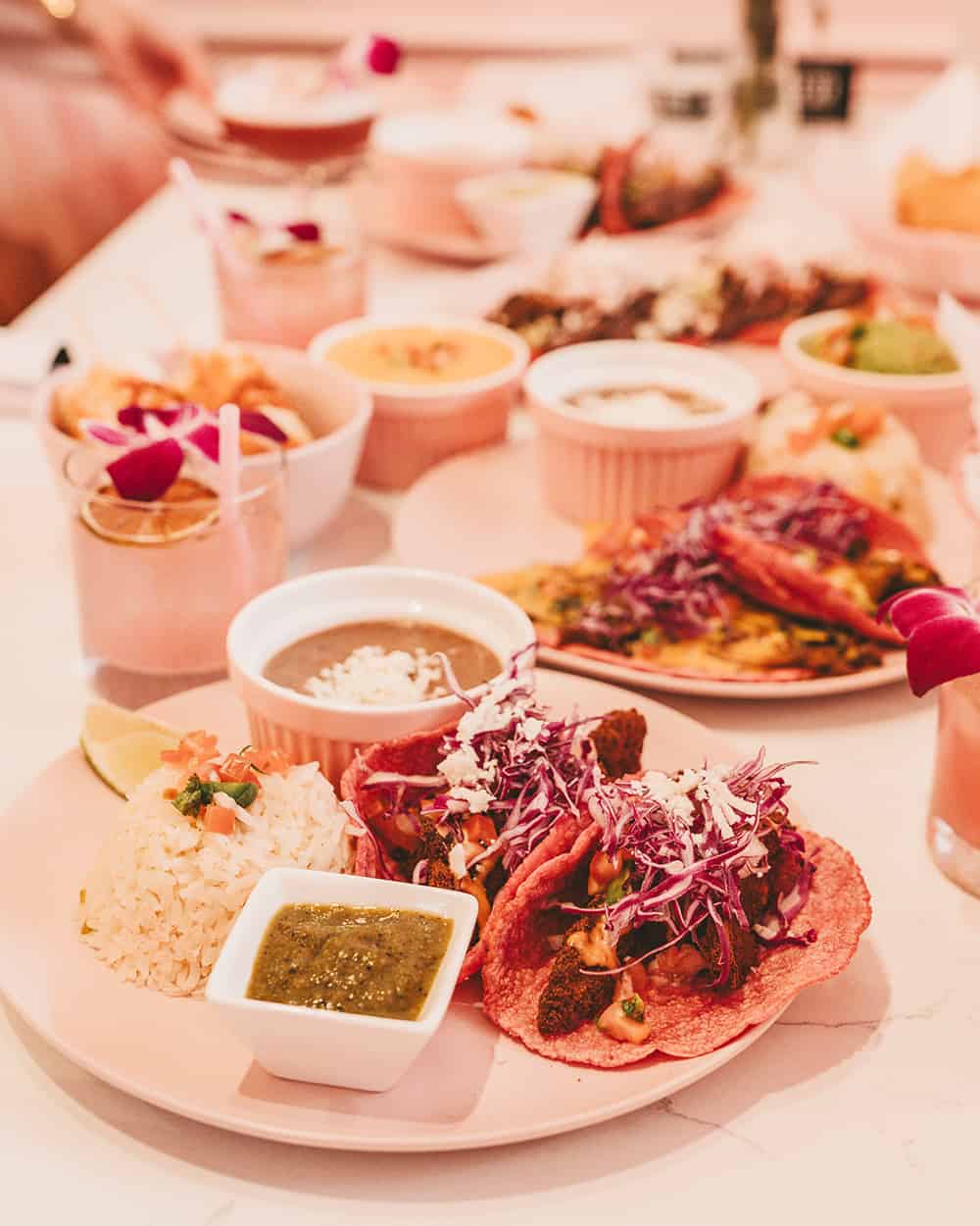 Pink tacos at Taquero Mucho in downtown Austin