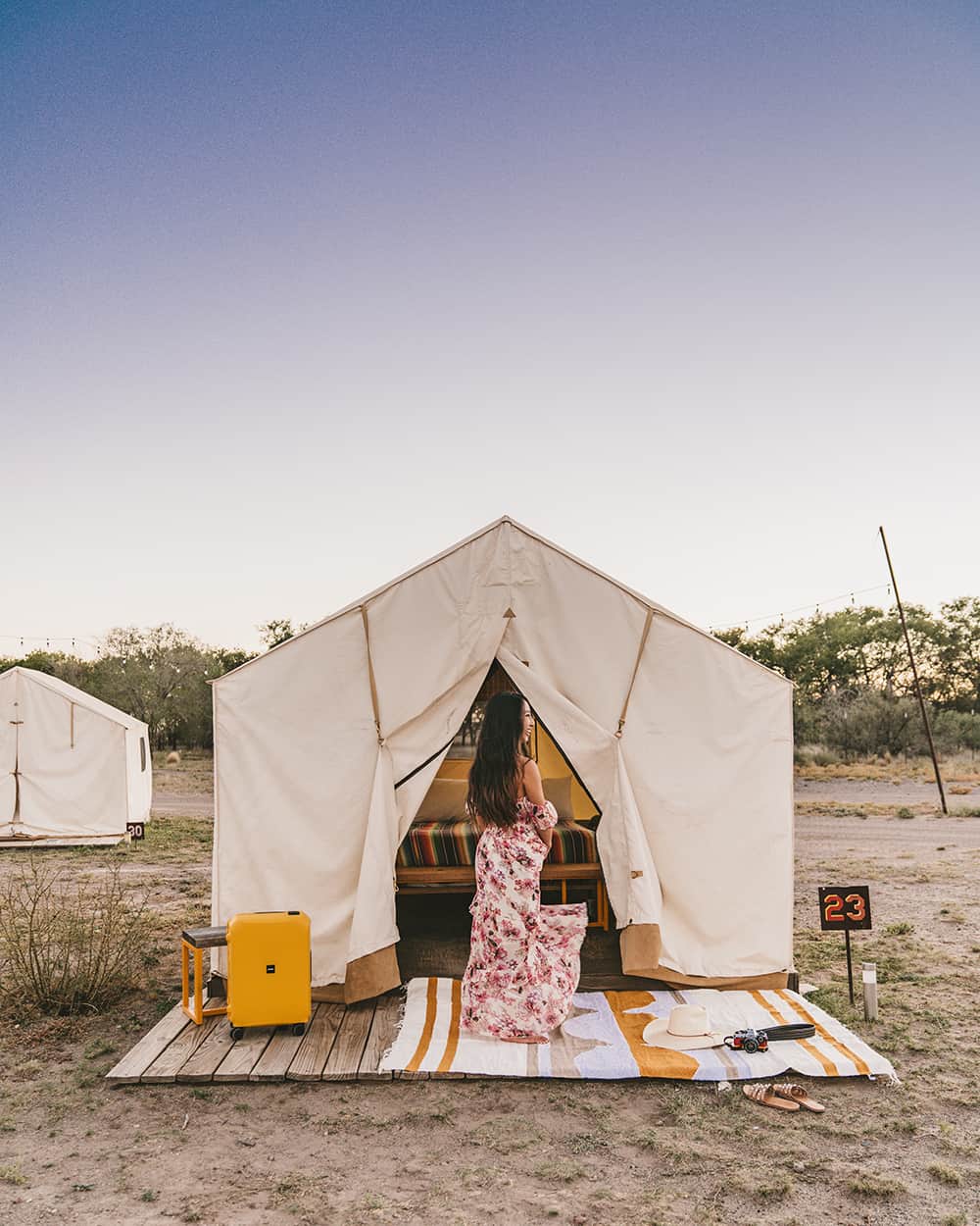 El Cosmico safari tent in Marfa Texas